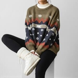 90s Southwestern Earthy Sweater Lodge Cabincore Americana Olive Rust Burnt L